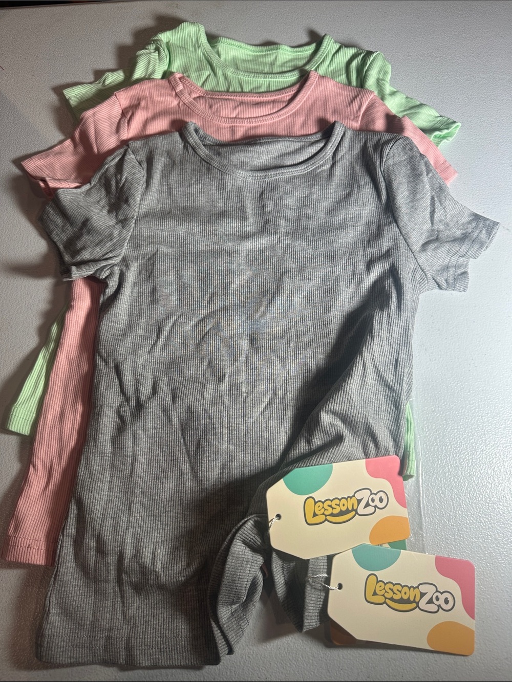 Kids Ribbed Short-Sleeve Tees - Gray, Pink & Mint (3-Pack)
